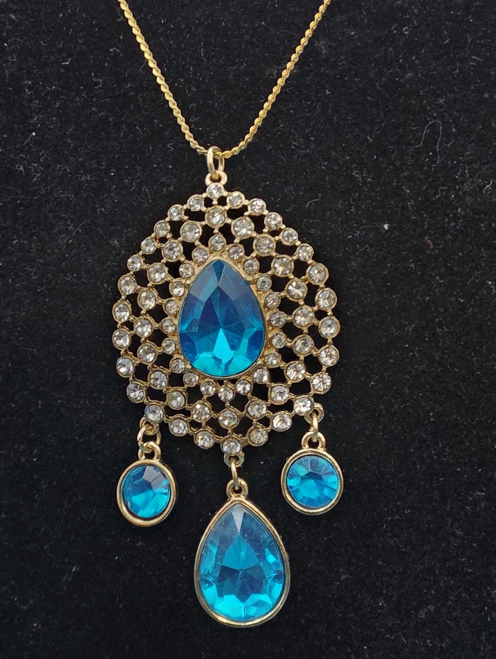 Vintage Blue Teardrop Chandelier Statement Necklace